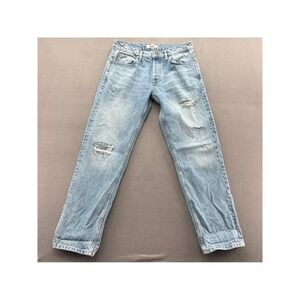 FSBN Jeans Mens 32x32 Loose Fit Light Wash Blue Straight Leg Button Fly
